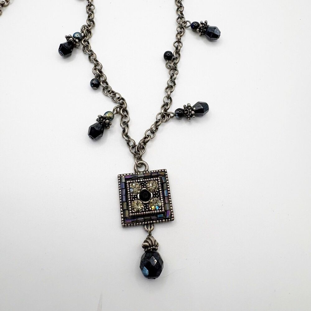 VTG Premier Designs Mystique AB Crystal Dangle Beaded Necklace Silver Plated